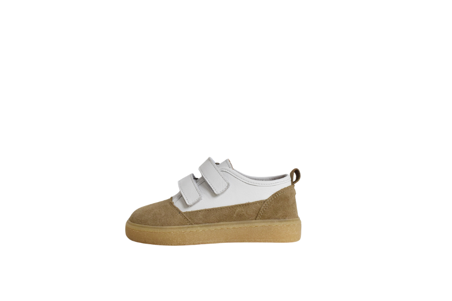 Schoenencafe Kids Du Loua du Codi velcro sneaker faded Kaki Suede/ White Leather side