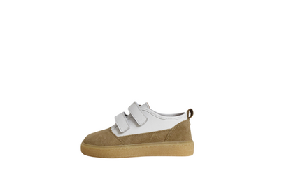 Schoenencafe Kids Du Loua du Codi  velcro sneaker faded Kaki Suede/ White Leather side